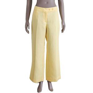 Yellow Linen Trousers Lightweight Mid Rise Pants Casual Beachwear Summer Outfit